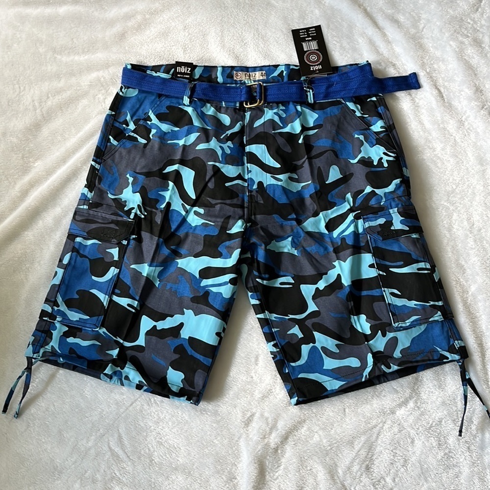 Noiz Men’s Cargo shorts in blue camouflaged plus size W44